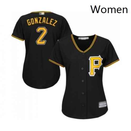 Womens Pittsburgh Pirates 2 Erik Gonzalez Replica Black Alternate Cool Base Baseball Jersey